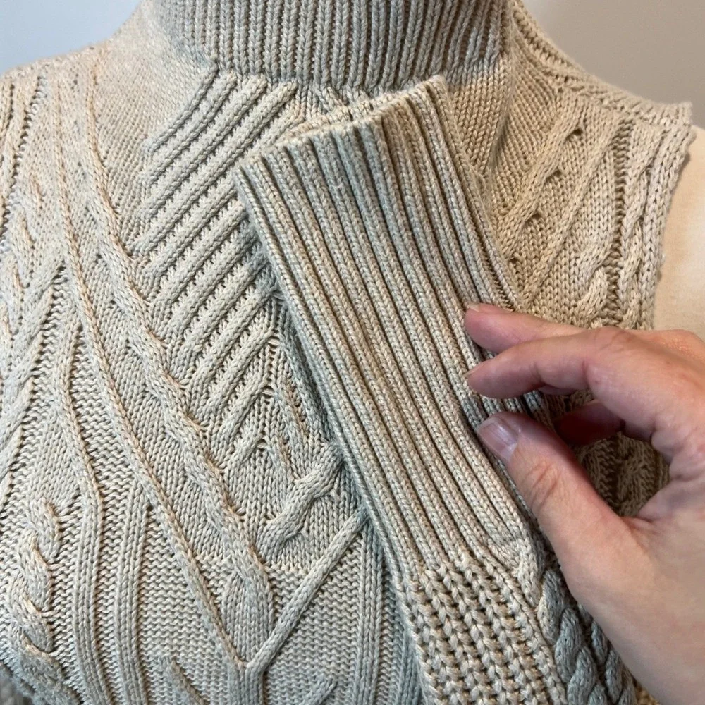 Michael Kors Womens Sweater Cold Shoulder Cable Knit Beige Size S
